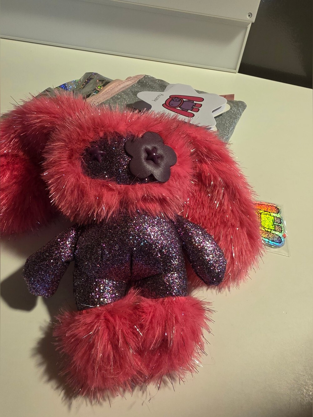 JuJu Kenny Pink & Purple Glitter Plush CJ Hendry with Flower Accent